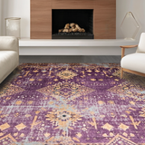 Ultra Soft Area Rug, Non Slip, Stain Resistant, Washable Area Rugs for Living Room, Bedroom, Intricate Tiled Rustic Elegance(Purple)