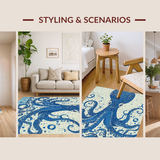 Ultra Soft Area Rug, Non Slip, Stain Resistant, Washable Area Rugs for Living Room, Bedroom, Seaside Octopus Carpet - Nautical Blue(Blue)