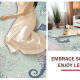 Ultra Soft Area Rug, Non Slip, Stain Resistant, Washable Area Rugs for Living Room, Bedroom, Marine Life Inspired Plush Bedside Rug with Stylized Seahorse and Shell Motifs(Blue)