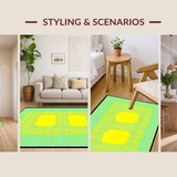 Ultra Soft Area Rug, Non Slip, Stain Resistant, Washable Area Rugs for Living Room, Bedroom, Sunny Playful Curved Motif(Yellow)