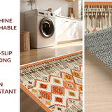 Ultra Soft Area Rug, Non Slip, Stain Resistant, Washable Area Rugs for Living Room, Bedroom, Transitional Colorful Geometric Concept(Beige)