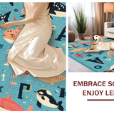 Ultra Soft Area Rug, Non Slip, Stain Resistant, Washable Area Rugs for Living Room, Bedroom, Preschool ABC Number Educational Ocean Creature Play Area Rug(Blue)