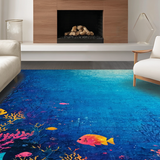 Ultra Soft Area Rug, Non Slip, Stain Resistant, Washable Area Rugs for Living Room, Bedroom, Tropical Aquatic Sanctuary Rug With Gentle Turtles Drifting Through Reefs(Blue)