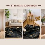 Ultra Soft Area Rug, Non Slip, Stain Resistant, Washable Area Rugs for Living Room, Bedroom, Stylish Marble Gold Composition(Black)