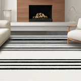 Ultra Soft Area Rug, Non Slip, Stain Resistant, Washable Area Rugs for Living Room, Bedroom, Fashionable Black and White Striped Rug Perfect for Porch and Entryway(Black)