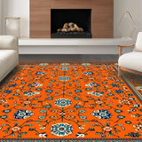 Ultra Soft Area Rug, Non Slip, Stain Resistant, Washable Area Rugs for Living Room, Bedroom, Playful Orange Tiled Motif(Orange)