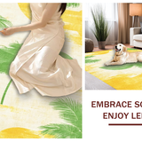 Ultra Soft Area Rug, Non Slip, Stain Resistant, Washable Area Rugs for Living Room, Bedroom, Tropical Surfboard Inspired Rug Vibrant Palms Wave Pattern Sea Breeze Print(Yellow)