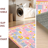 Ultra Soft Area Rug, Non Slip, Stain Resistant, Washable Area Rugs for Living Room, Bedroom, Dynamic Multicolored Animal Alphabet Design(Pink)