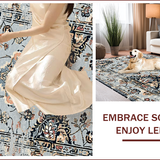 Ultra Soft Area Rug, Non Slip, Stain Resistant, Washable Area Rugs for Living Room, Bedroom, Soft Vintage Floral Living Room Rug(Gray)