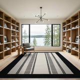 Black Framed Gray Vertical Stripe Area Rug