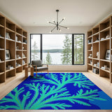 Teal Fern Abstract Area Rug