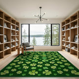 ODIKA Washable Shamrock Four-Leaf Clover Green Area Rug - Low Pile Non-Slip