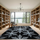 Geometric Modern Snowflake Black White Geometric Area Rug