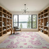 Pink Adorable Pink Bunny Cartoon Area Rug