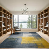 Distressed Abstract Grey Yellow Block Area Rug