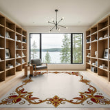 Ornate Gold Maroon Floral Border Area Rug