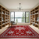 Red Snowflake Ornate Area Rug