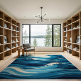 Coastal Beach Ocean Waves Blue Teal Area Rug
