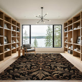 Elegant Black and Gold Ornate Scroll Rug