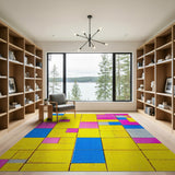 Vibrant Yellow-Pink-Blue Geometric Tile Rug