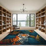 Teal Tiger Jungle Abstract Area Rug