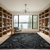 Ornate Grey Leaf Swirl Area Rug