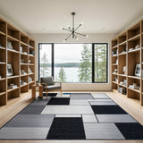 Modern Geometric Block Area Rug in Grey Blue