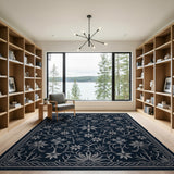 Navy Blue Intricate Floral Vine Area Rug
