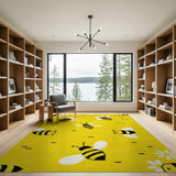 Playful Yellow Bees and Daisies Area Rug