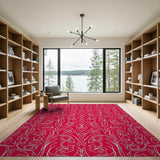 Bold Red Floral Line Art Area Rug