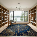 Royal Blue Gold Ornate Mandala Area Rug
