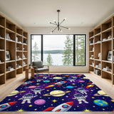 Space Astronauts Rocket Kids Area Rug