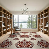 Beige Maroon Floral Medallion Persian Rug