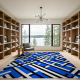 Bold Blue Geometric Maze Area Rug