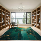 Golden Moon Teal Geometric Abstract Area Rug
