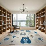 Cute Blue Bears Forest Kids Area Rug