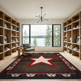 Southwestern White Star Rug with Red Outline on Brown