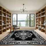 Medallion Ornate Black White Persian Medallion Rug