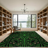Emerald Green Art Nouveau Vine Floral Area Rug