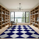 Navy Blue White Diamond Checkered Area Rug