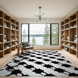 Black White Diagonal Starburst Geometric Rug