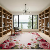 Vintage Red Rose Floral Border Rug