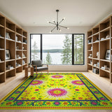 Vibrant Pink Sunflower Yellow Area Rug