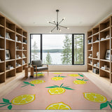Blush Pink Lemon Slice Fruit Pattern Area Rug