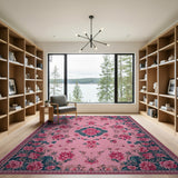 Vintage Pink Rose Medallion Rug