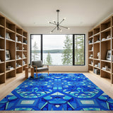 Vibrant Blue Geometric Symmetry Area Rug