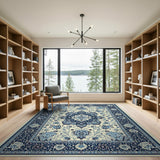 Navy Blue Ivory Persian Medallion Area Rug
