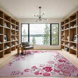 Pink Pink Peony Floral Border Area Rug