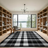 Black White Buffalo Check Washable Area Rug