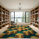 ODIKA Washable Gold Coin Money Print Area Rug - Low Pile Non-Slip Decor